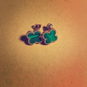 Rose Gold Malachite Clover Earrings